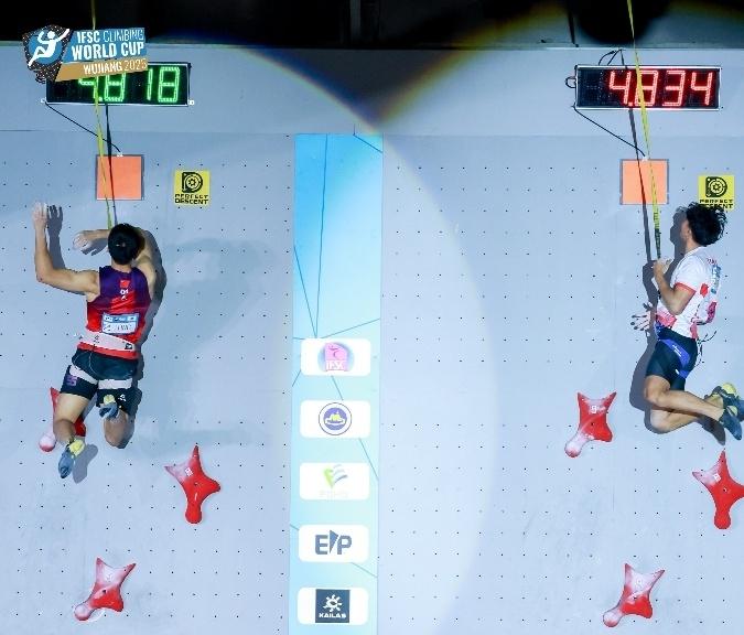 中国攀岩队速度赛刷新个人纪录 龙见国张少琴领